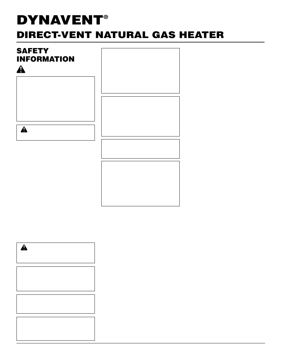 Dynavent, Direct-vent natural gas heater, Safety information | Desa DNV40NB User Manual | Page 2 / 30