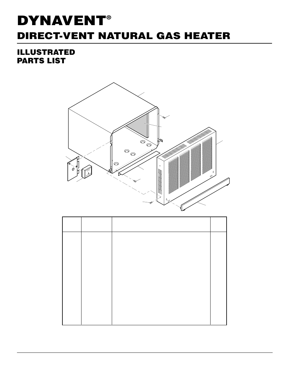 Dynavent, Direct-vent natural gas heater, Illustrated parts list | Desa DNV40NB User Manual | Page 22 / 30