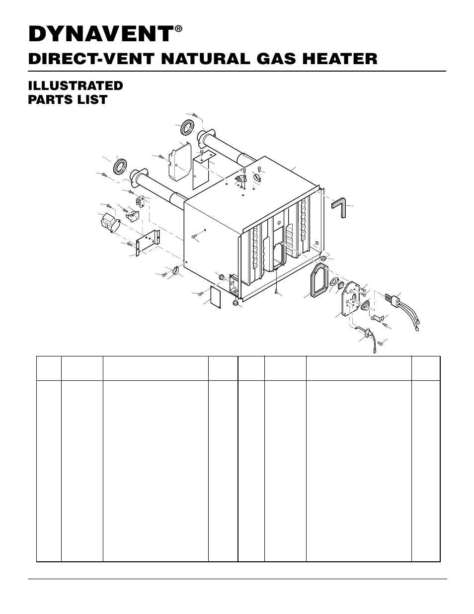 Dynavent, Direct-vent natural gas heater, Illustrated parts list | Desa DNV40NB User Manual | Page 24 / 30