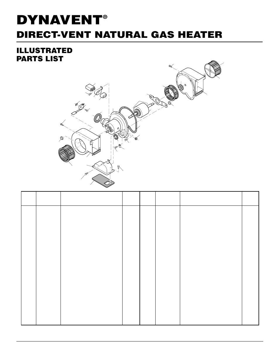 Dynavent, Direct-vent natural gas heater, Illustrated parts list | Desa DNV40NB User Manual | Page 28 / 30