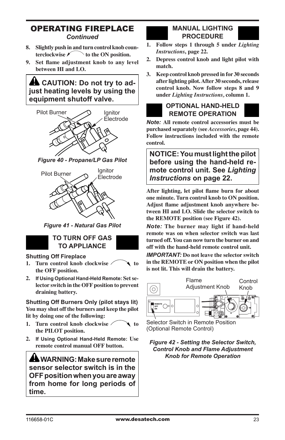 Operating fireplace | Desa CDCFPRA User Manual | Page 23 / 40