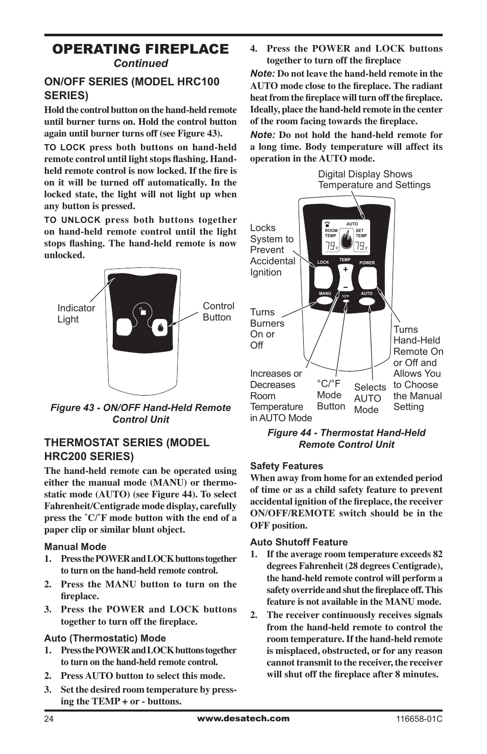 Operating fireplace | Desa CDCFPRA User Manual | Page 24 / 40