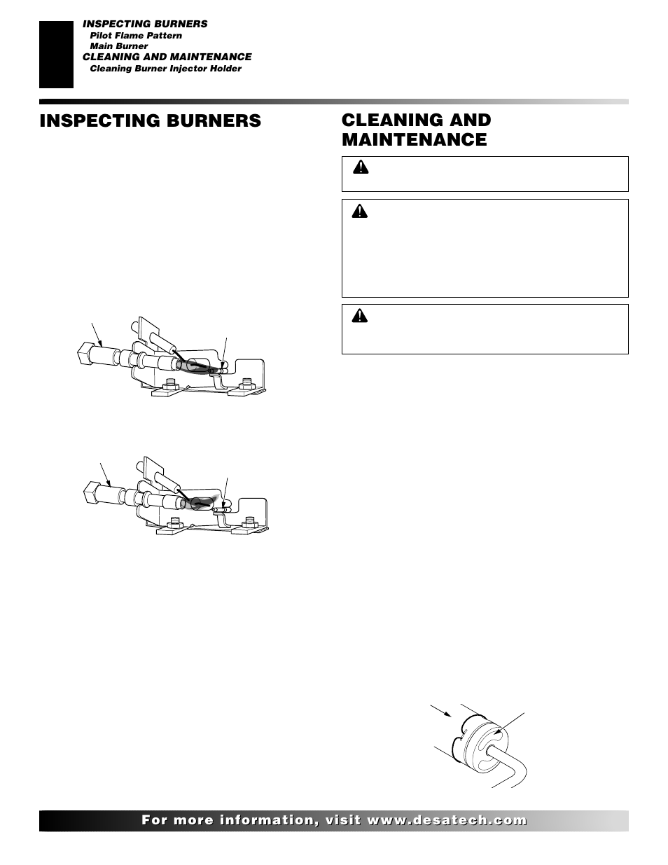 Inspecting burners, Cleaning and maintenance | Desa CGEFP33NR User Manual | Page 26 / 44