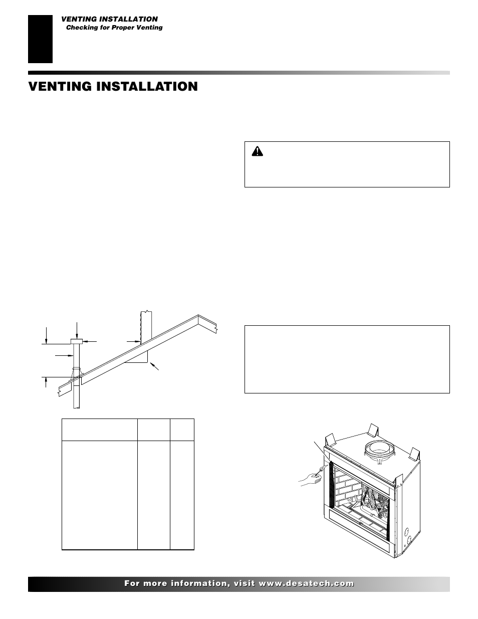 Venting installation, Continued | Desa M36 User Manual | Page 10 / 30