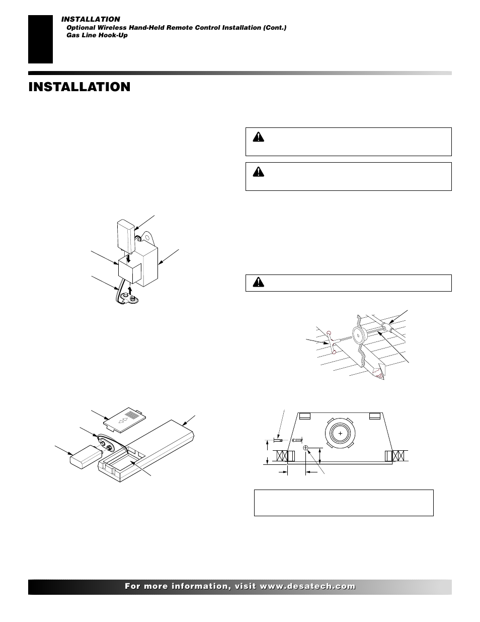 Installation, Continued, Gas line hook-up | Desa M36 User Manual | Page 12 / 30
