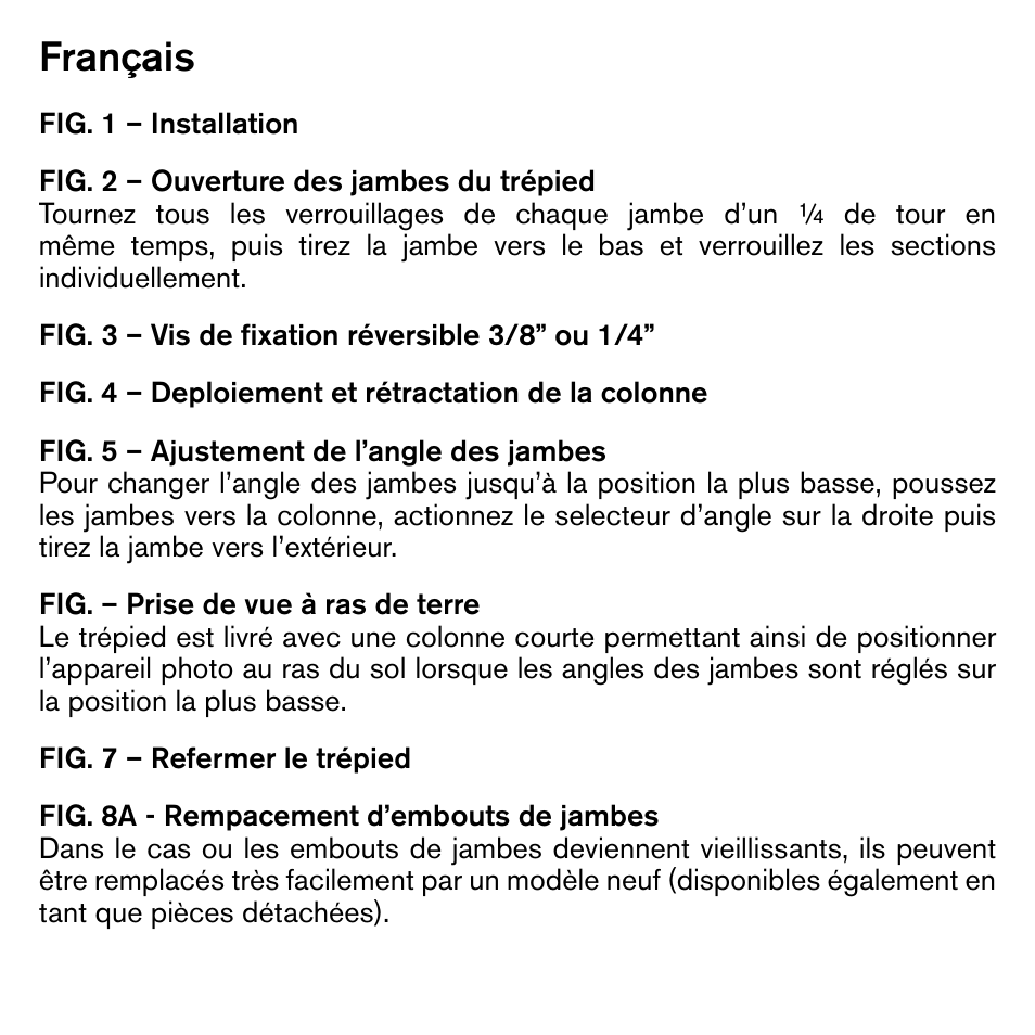 Français | Gitzo GIGT1545T Traveler Series 1 Carbon Fiber Tripod User Manual | Page 16 / 28