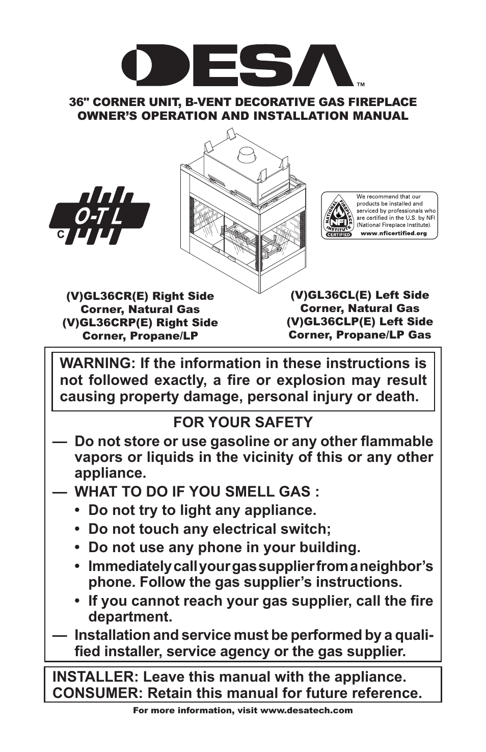 Desa GL36CRP User Manual | 20 pages