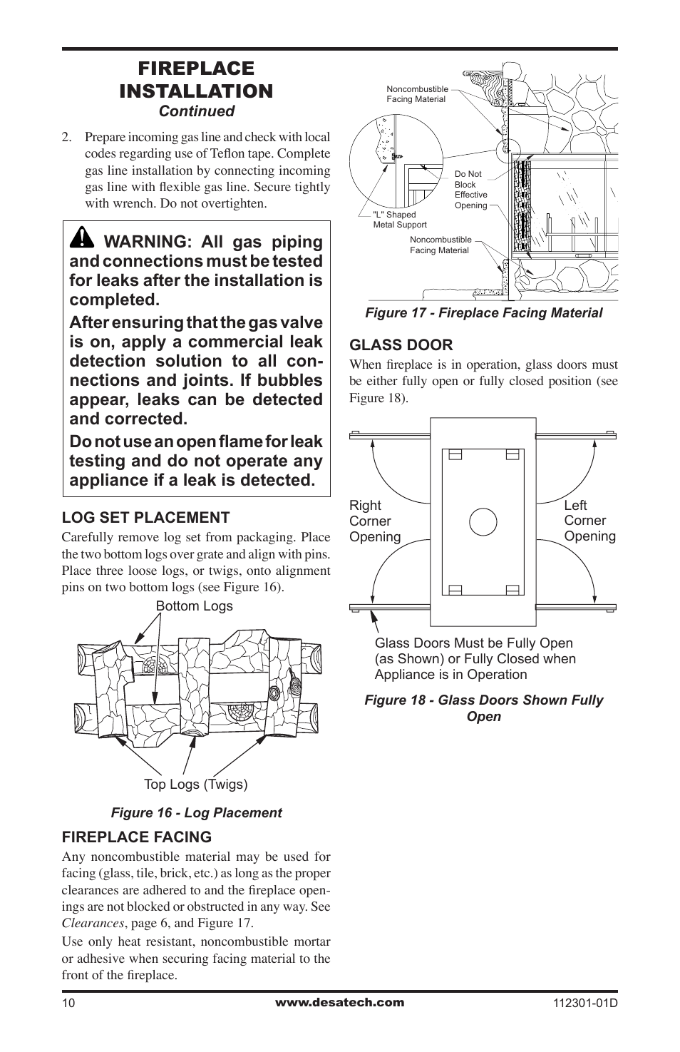 Fireplace installation | Desa GL36CRP User Manual | Page 10 / 20