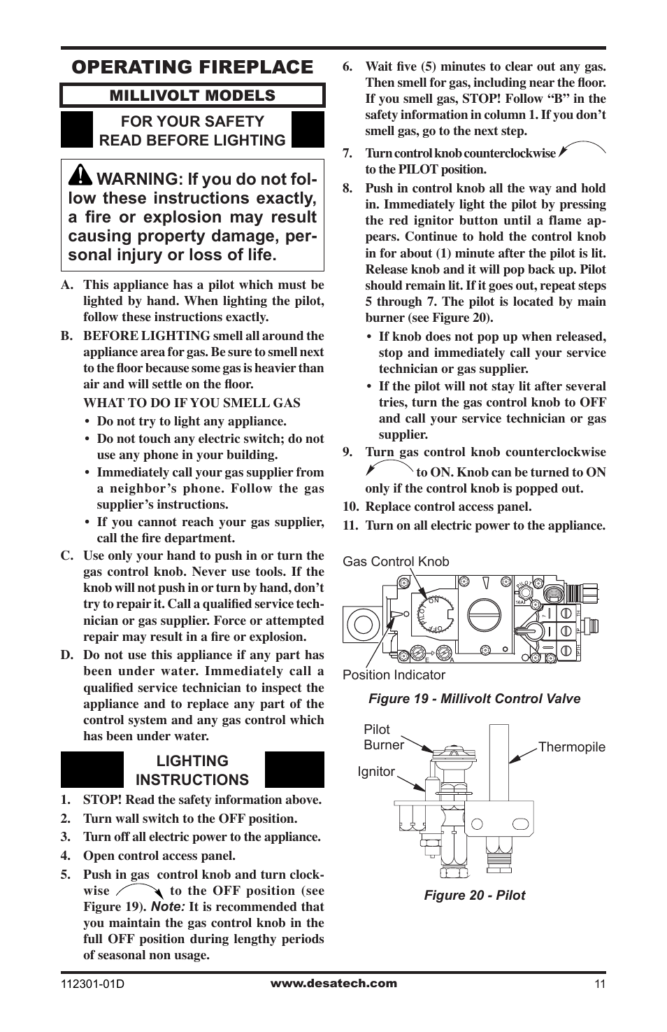 Operating fireplace | Desa GL36CRP User Manual | Page 11 / 20