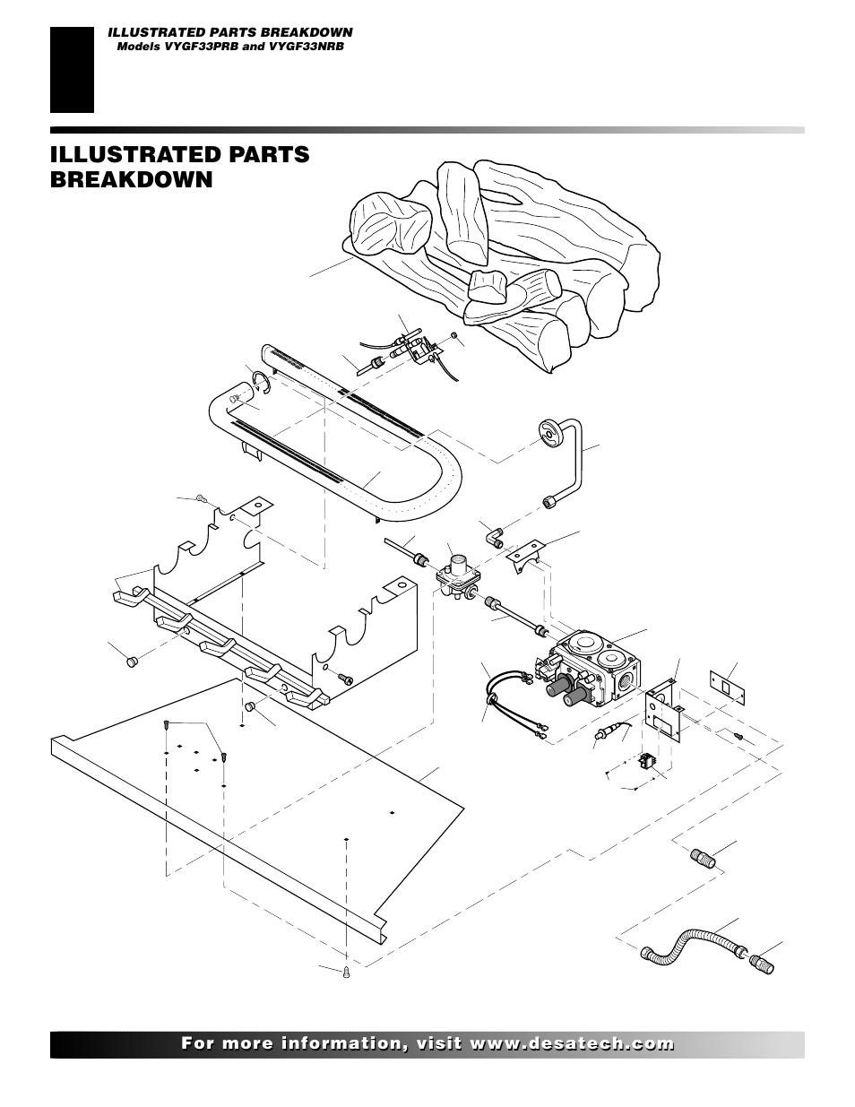 Illustrated parts breakdown and, Illustrated parts breakdown, Vygf33prb vygf33nrb (shown) | Desa VYGF33NRB User Manual | Page 26 / 40