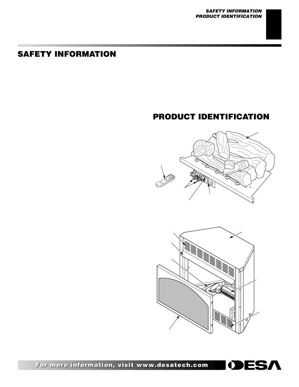 Product identification, Safety information, Continued | Desa VYGF33NRB User Manual | Page 3 / 40