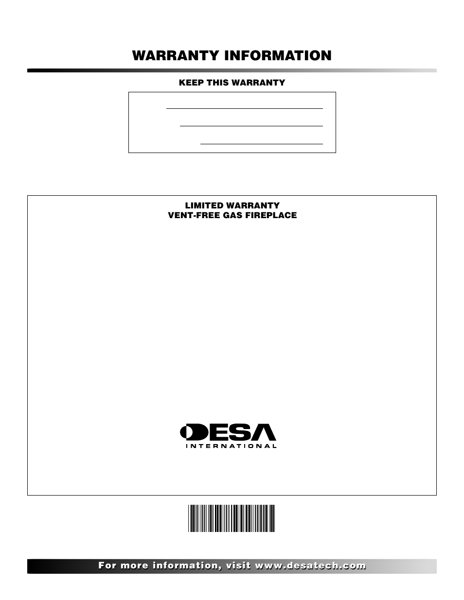 Warranty information | Desa VYGF33NRB User Manual | Page 40 / 40