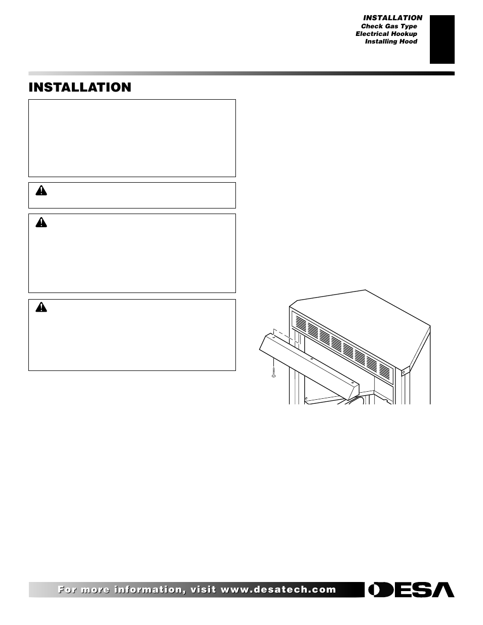 Installation | Desa VYGF33NRB User Manual | Page 7 / 40