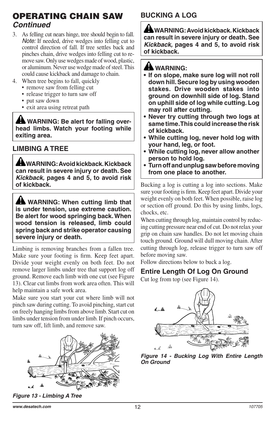 Operating chain saw, Continued | Desa 11174-01 User Manual | Page 14 / 68