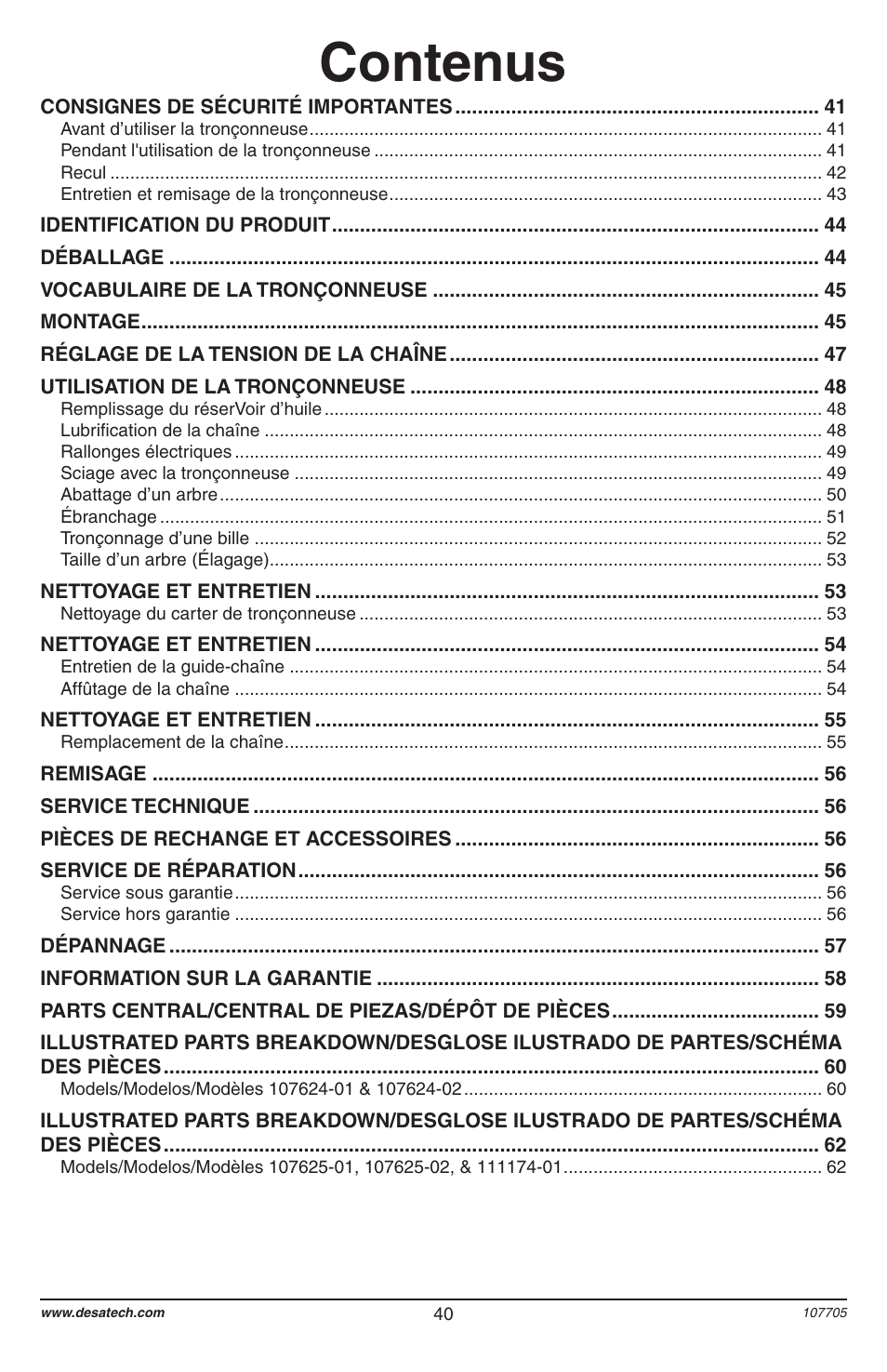 Contenus | Desa 11174-01 User Manual | Page 42 / 68