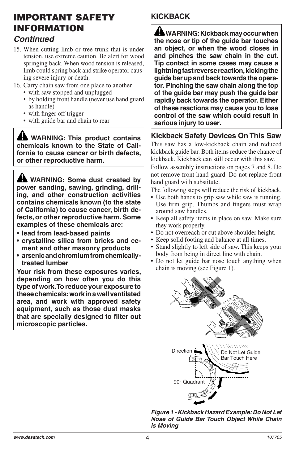 Important safety information, Continued | Desa 11174-01 User Manual | Page 6 / 68