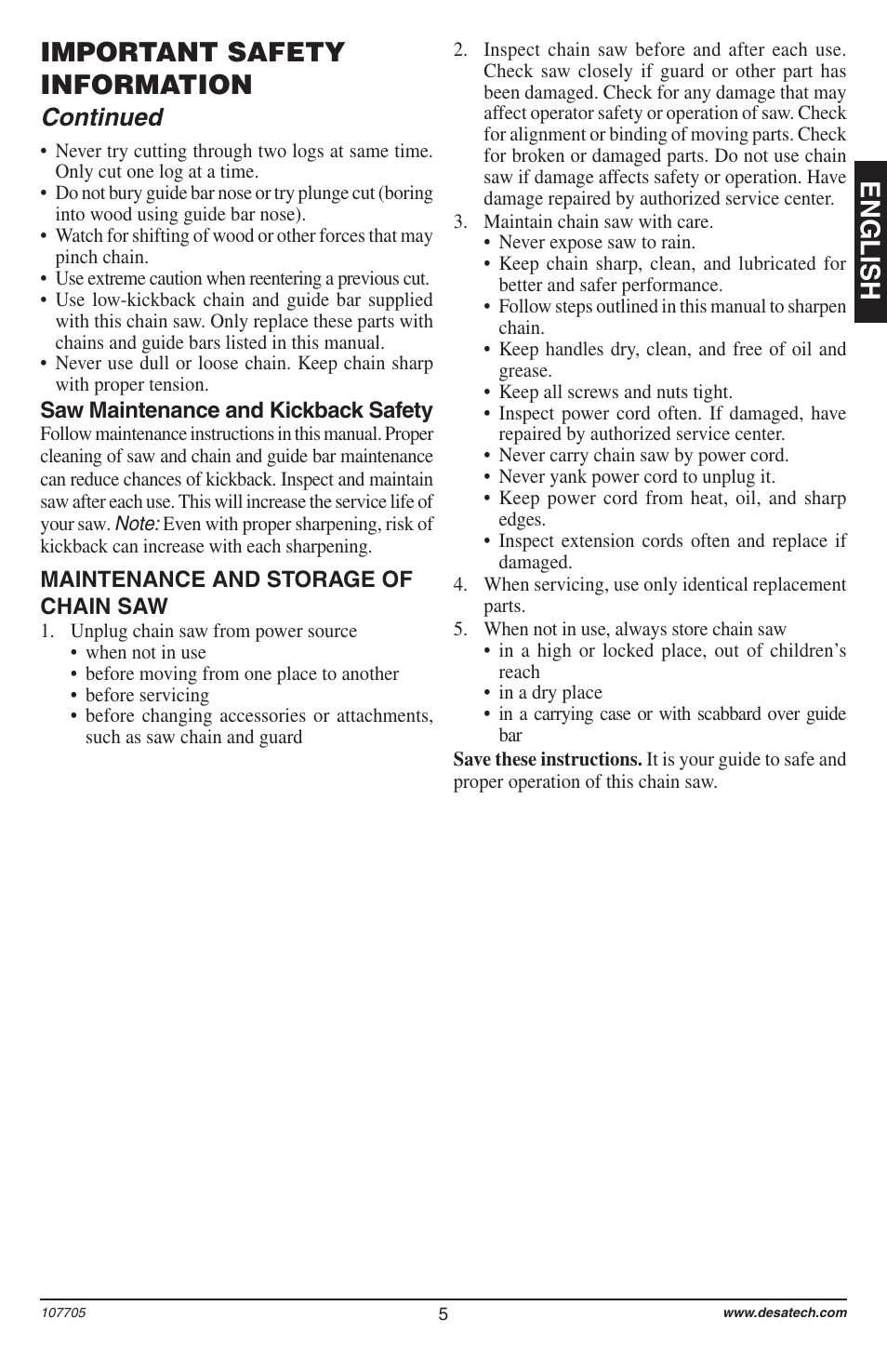 English important safety information, Continued | Desa 11174-01 User Manual | Page 7 / 68