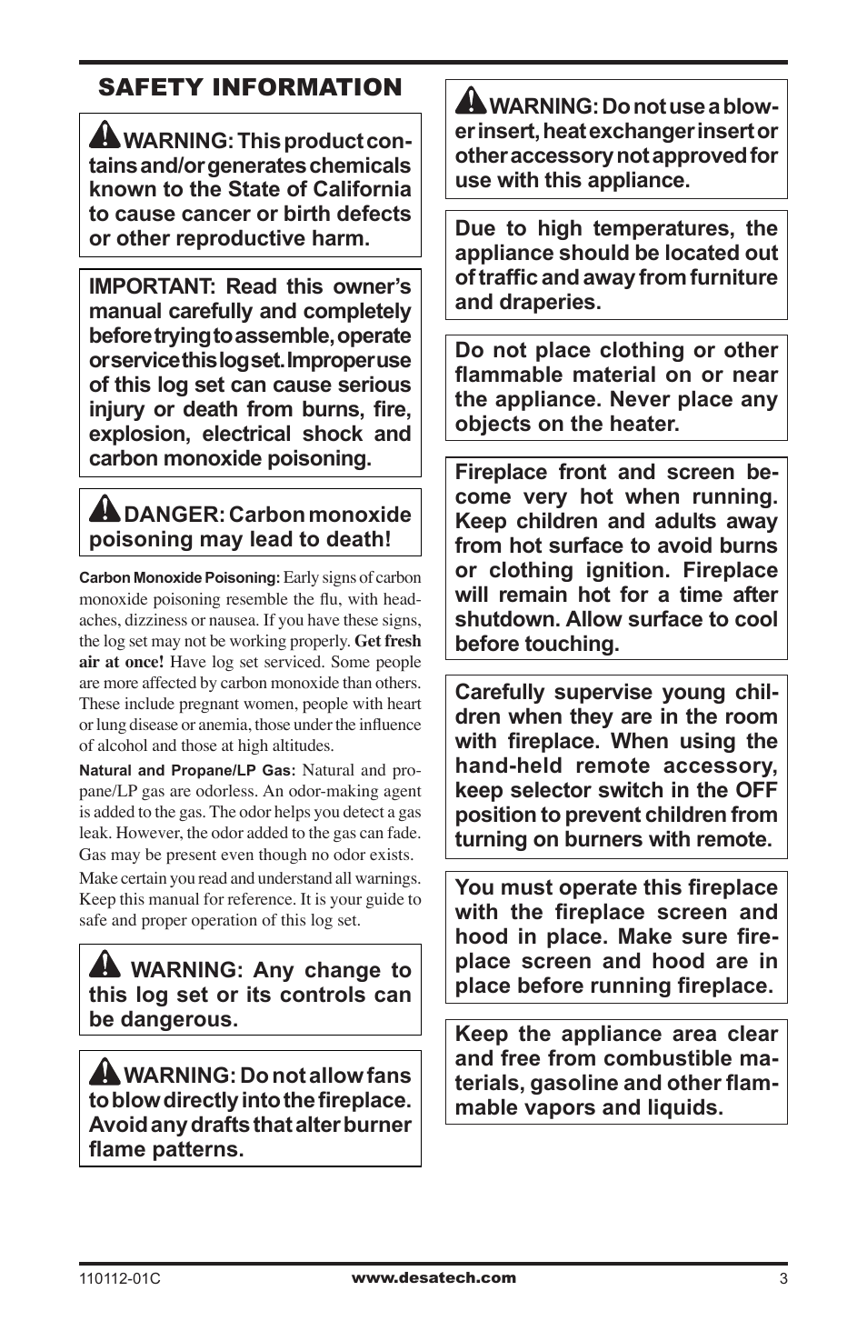 Safety information | Desa VTGF33NRA User Manual | Page 3 / 40