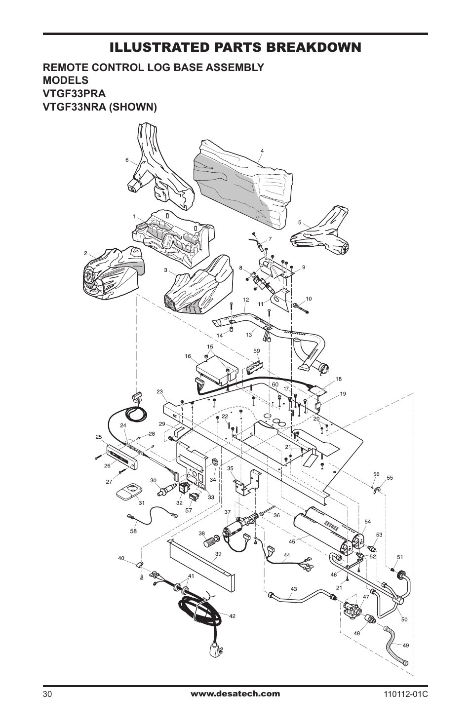 Illustrated parts breakdown and parts list, Illustrated parts breakdown | Desa VTGF33NRA User Manual | Page 30 / 40