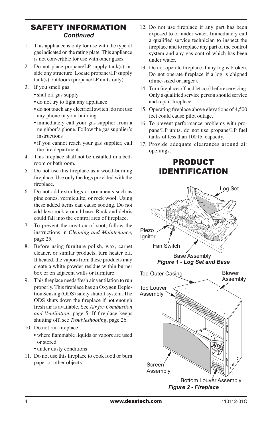 Product identification, Safety information | Desa VTGF33NRA User Manual | Page 4 / 40