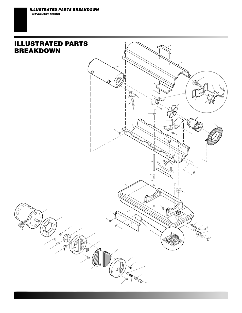 Illustrated parts breakdown, By35ceh model, Motor and pump assembly | Desa BY35CEH User Manual | Page 16 / 26