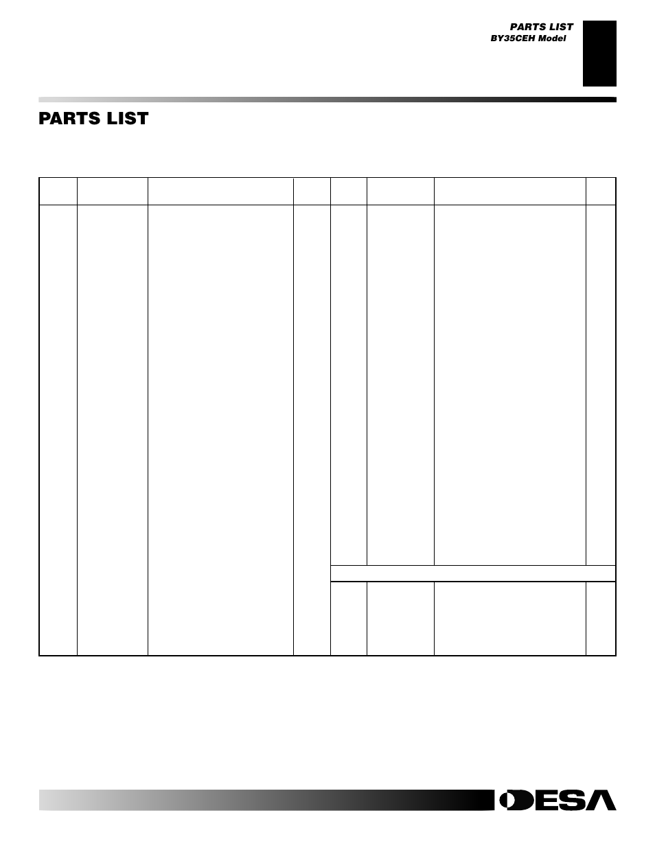 And parts list, Parts list, By35ceh model | Desa BY35CEH User Manual | Page 17 / 26
