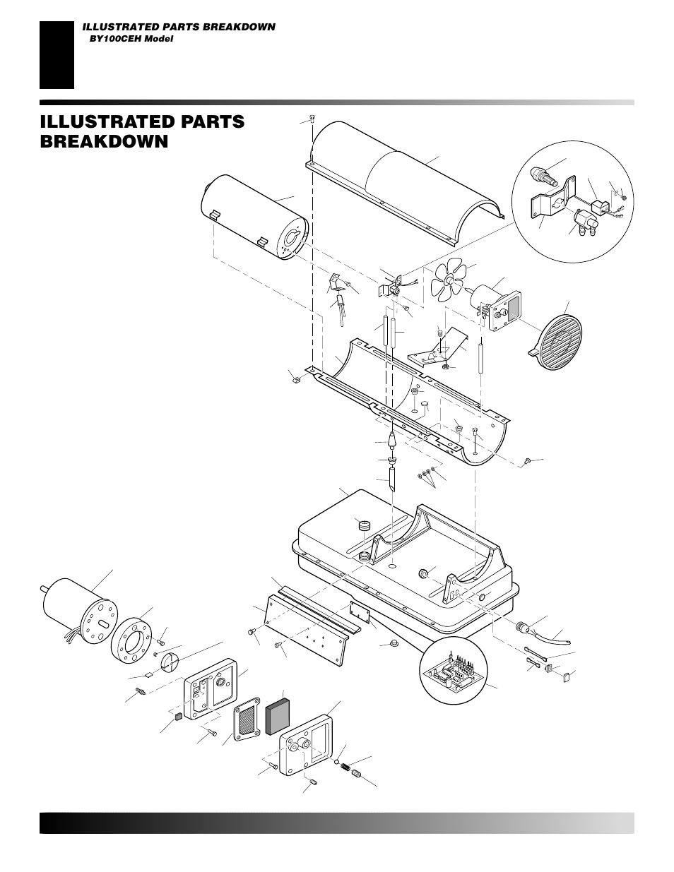 Illustrated parts breakdown, By100ceh model, Motor and pump assembly | Desa BY35CEH User Manual | Page 20 / 26