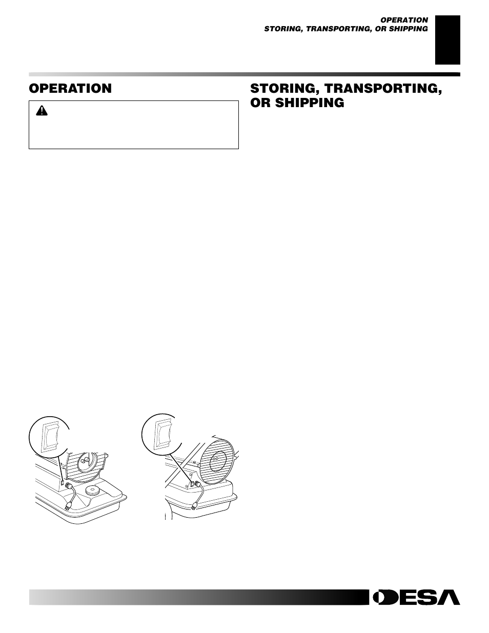 Operation, Storing, transporting, or shipping | Desa BY35CEH User Manual | Page 5 / 26