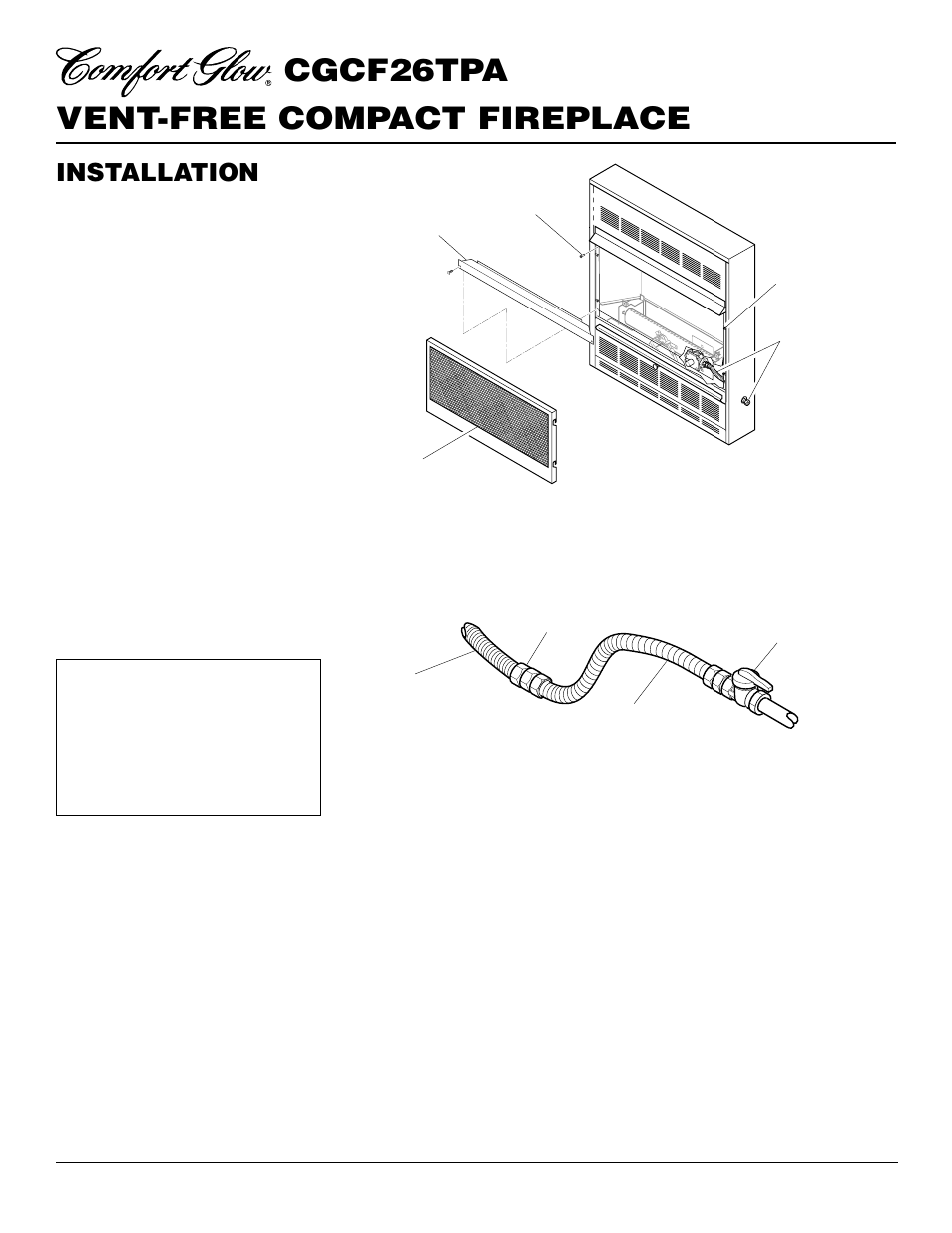 Vent-free compact fireplace cgcf26tpa, Installation | Desa CGCF26TPA User Manual | Page 12 / 24