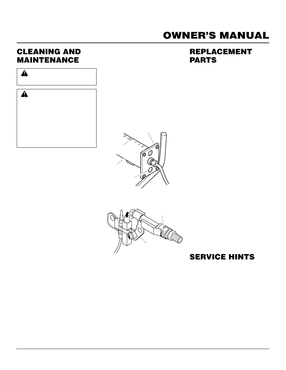 Owner’s manual, Replacement parts, Cleaning and maintenance | Service hints | Desa CGCF26TPA User Manual | Page 19 / 24