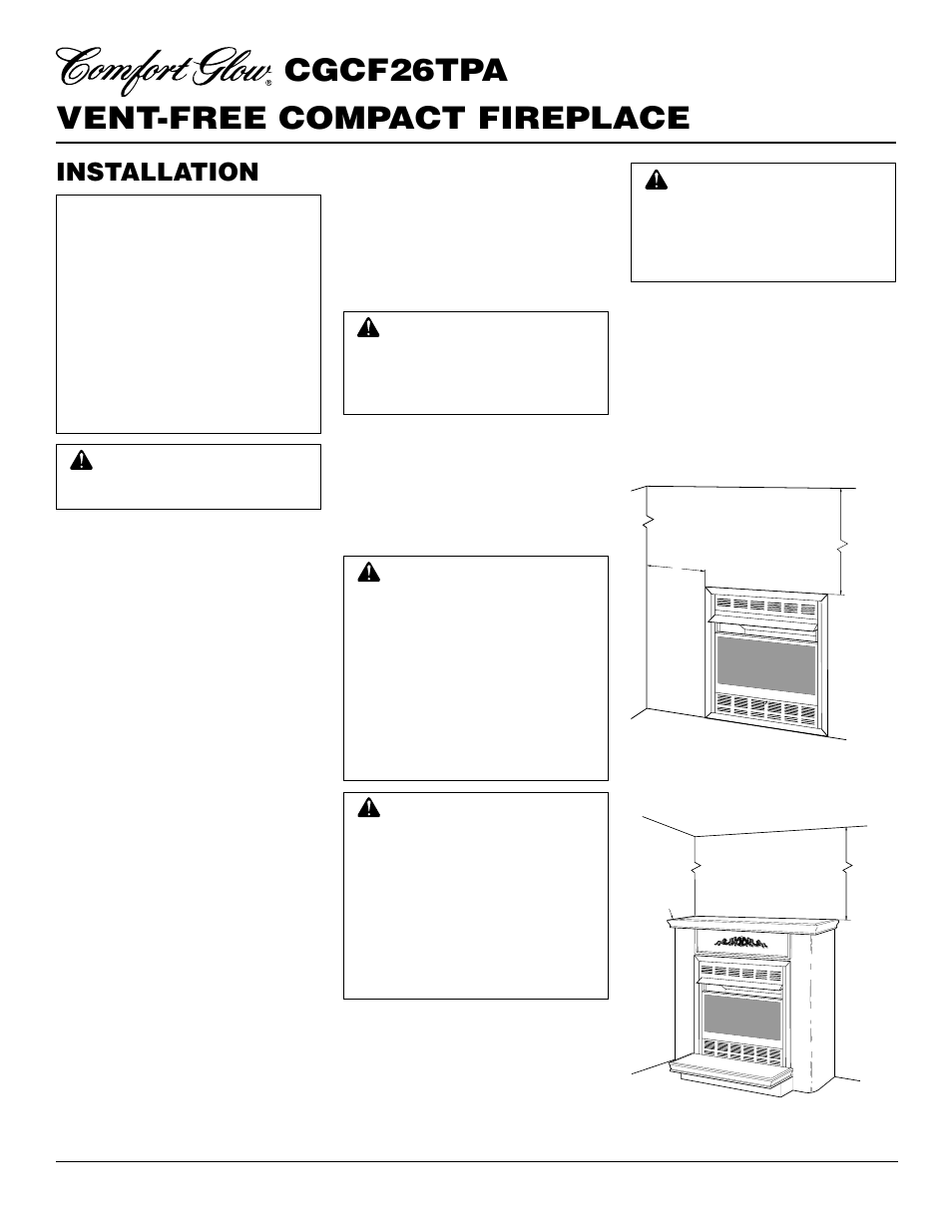 Vent-free compact fireplace cgcf26tpa, Installation, Check gas type | Installation items, Locating fireplace | Desa CGCF26TPA User Manual | Page 8 / 24