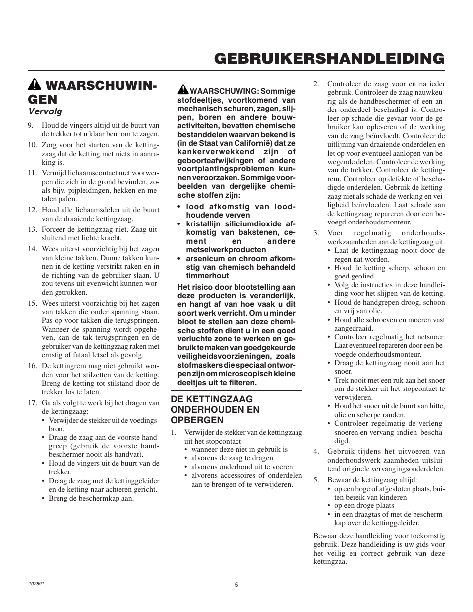 Gebruikershandleiding, Waarschuwin- gen, Vervolg | Desa Remington 100271-01 User Manual | Page 23 / 74