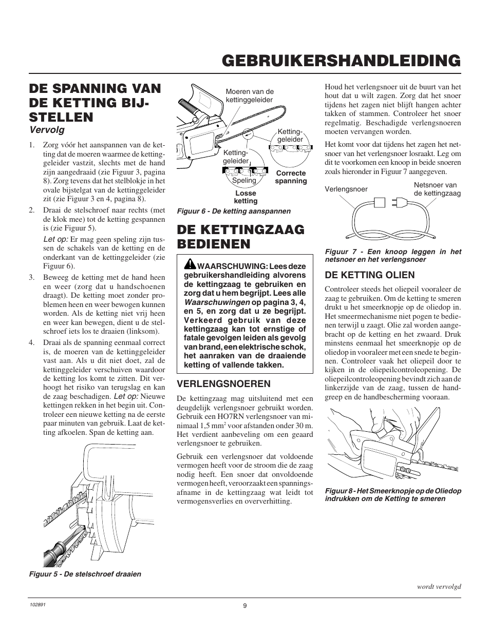 Gebruikershandleiding, De kettingzaag bedienen, De spanning van de ketting bij- stellen | Vervolg | Desa Remington 100271-01 User Manual | Page 27 / 74