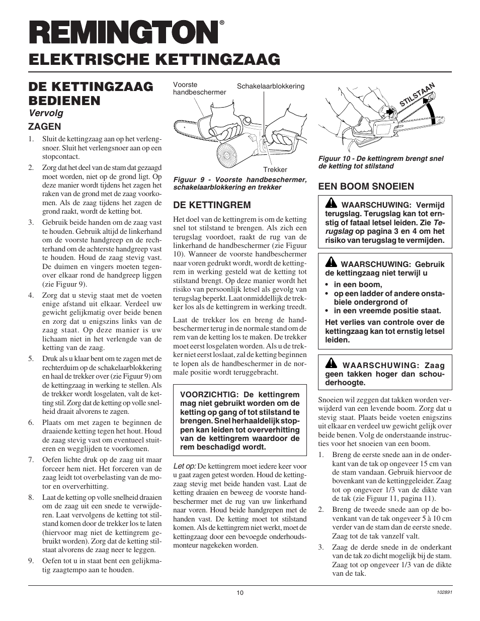 Elektrische kettingzaag, De kettingzaag bedienen, Vervolg | Desa Remington 100271-01 User Manual | Page 28 / 74