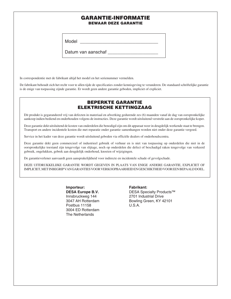 Garantie-informatie | Desa Remington 100271-01 User Manual | Page 36 / 74
