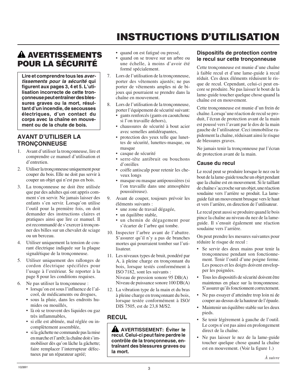 Instructions d’utilisation, Avertissements pour la sécurité | Desa Remington 100271-01 User Manual | Page 39 / 74