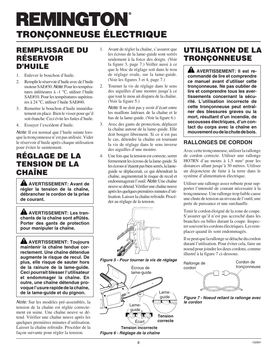 Tronçonneuse électrique, Réglage de la tension de la chaîne | Desa Remington 100271-01 User Manual | Page 44 / 74