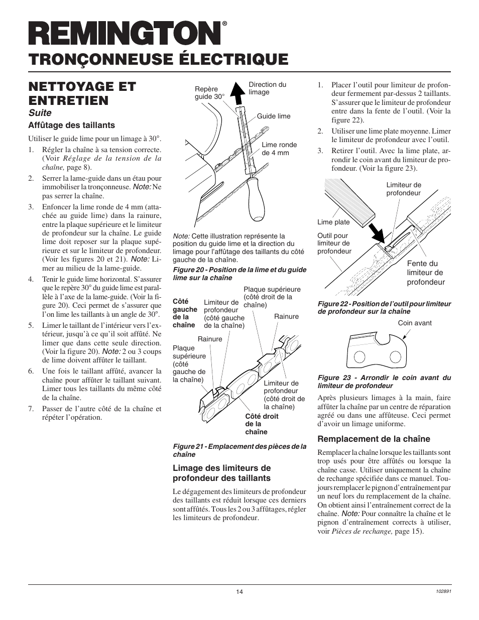 Tronçonneuse électrique, Nettoyage et entretien, Suite | Desa Remington 100271-01 User Manual | Page 50 / 74