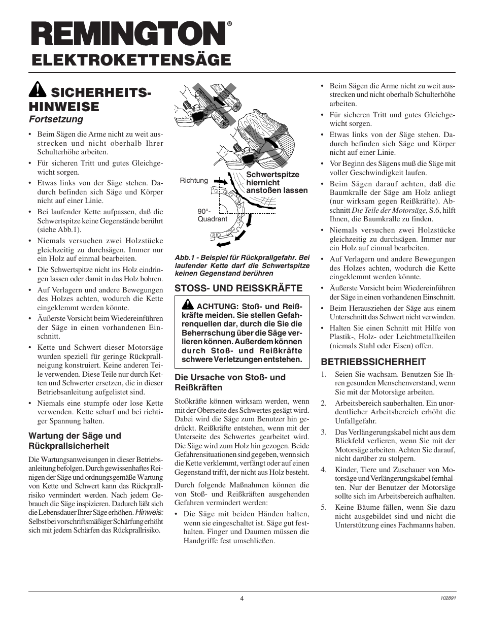 Elektrokettensäge, Sicherheits- hinweise, Fortsetzung | Desa Remington 100271-01 User Manual | Page 58 / 74