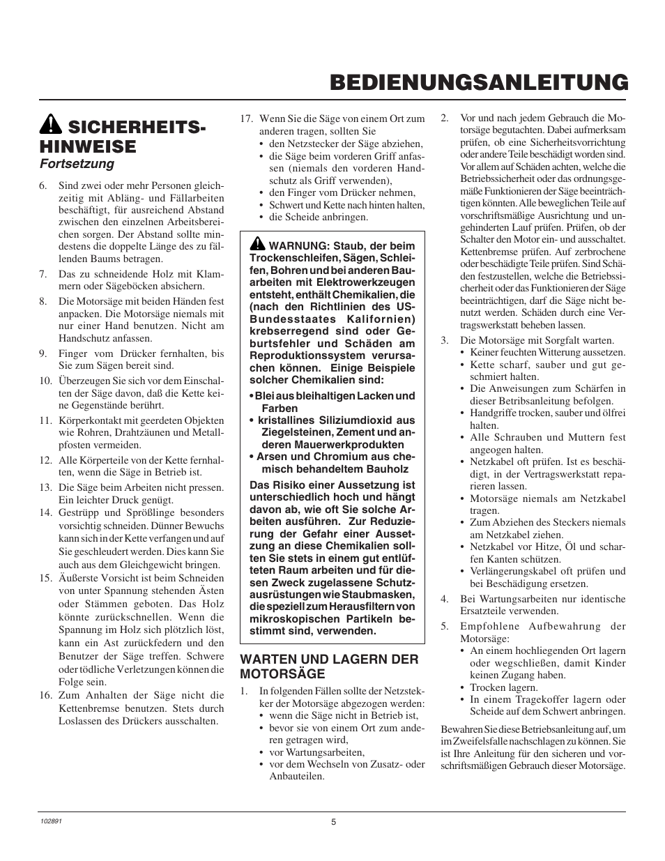 Bedienungsanleitung, Sicherheits- hinweise, Fortsetzung | Desa Remington 100271-01 User Manual | Page 59 / 74