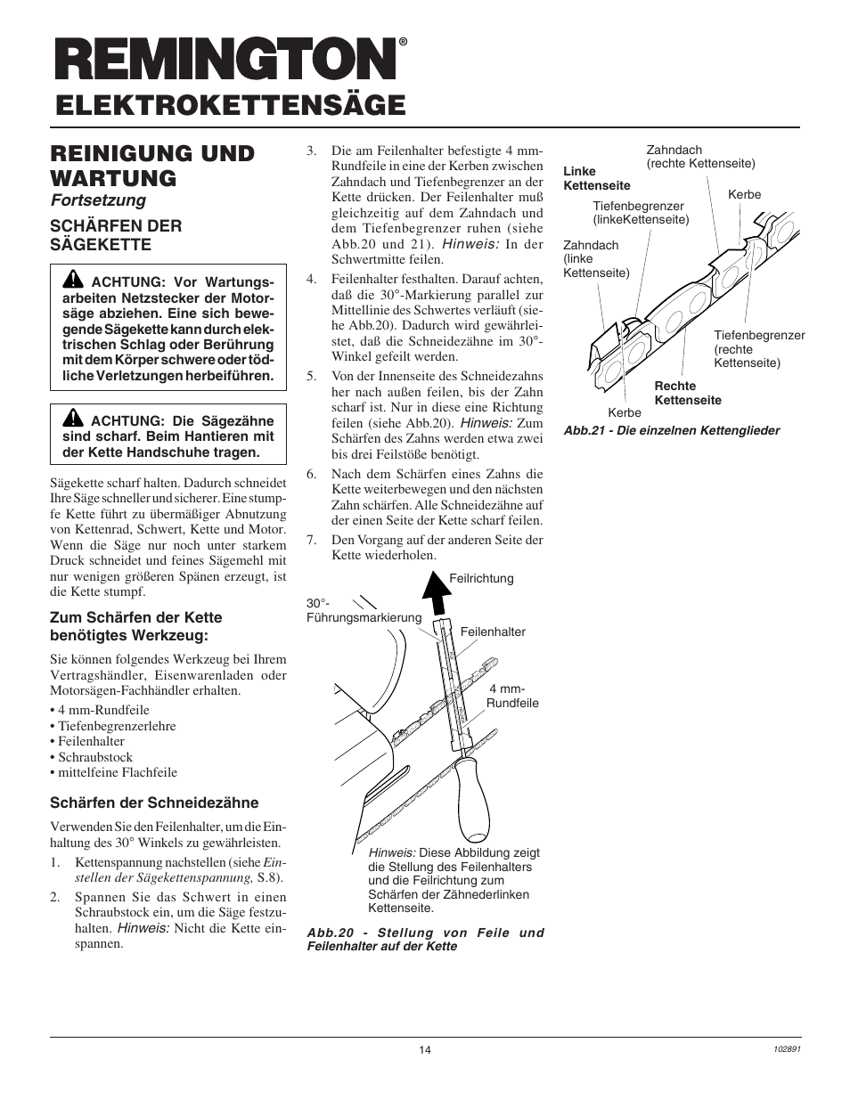 Elektrokettensäge, Reinigung und wartung, Fortsetzung | Desa Remington 100271-01 User Manual | Page 68 / 74