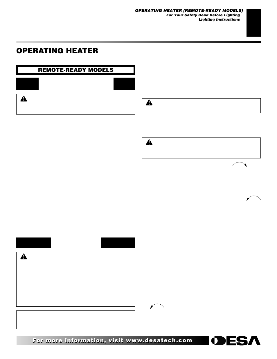 Operating heater, Continued | Desa VRL24NR User Manual | Page 19 / 38