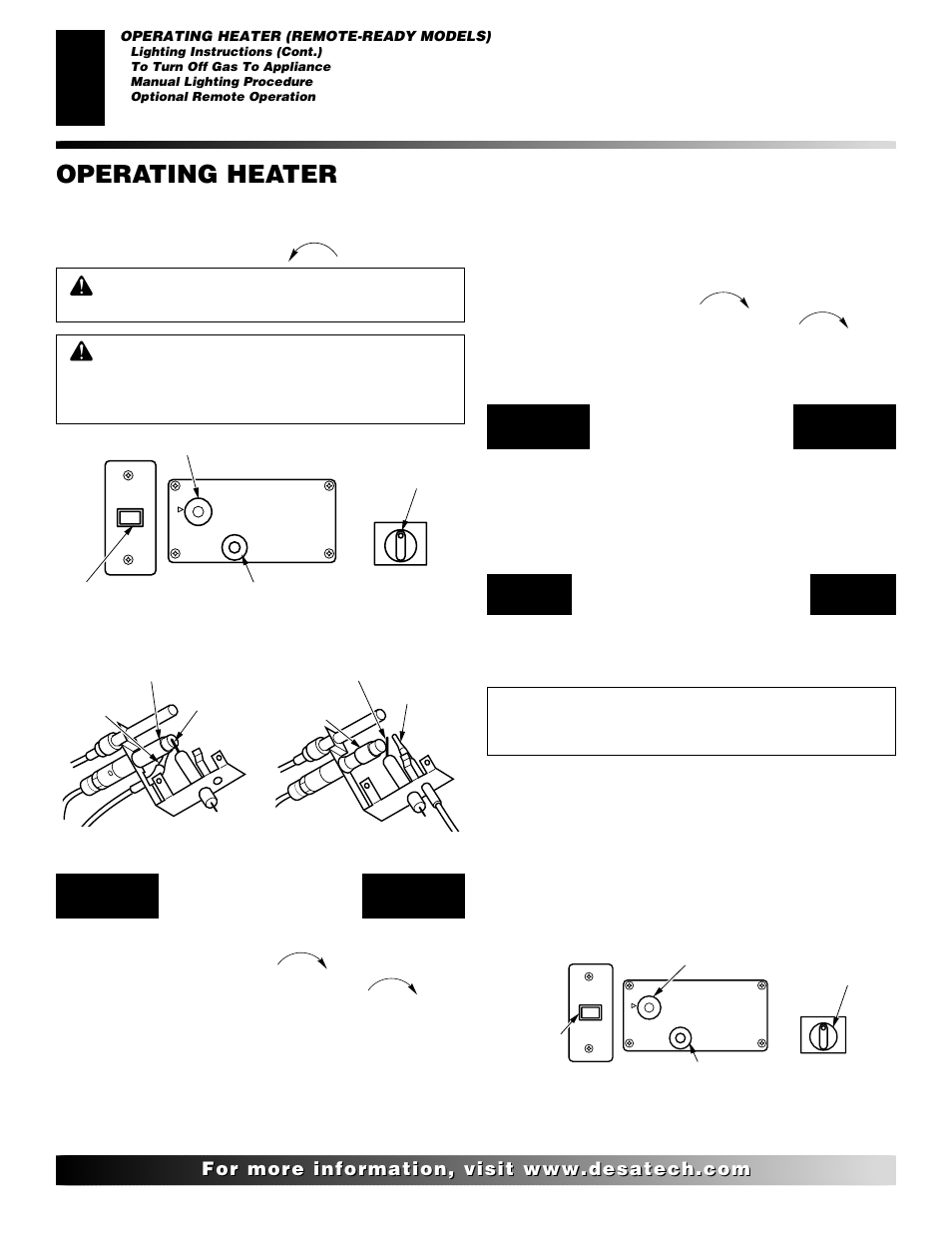 Operating heater, Continued, Shutting off heater | Shutting off burners only (pilot stays lit) | Desa VRL24NR User Manual | Page 20 / 38