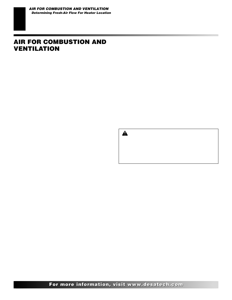 Air for combustion and ventilation, Continued, Determining fresh-air flow for heater location | Desa VRL24NR User Manual | Page 6 / 38