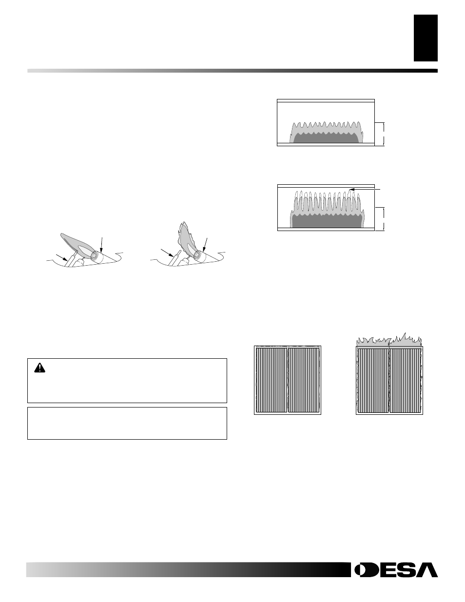 Inspecting burner, Pilot flame pattern, Burner flame pattern blue flame models | Burner flame pattern infrared models | Desa GWN10 User Manual | Page 15 / 32