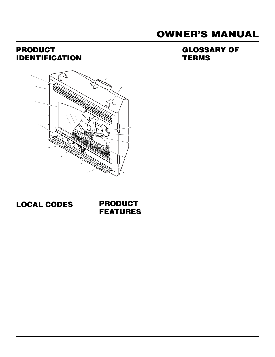 Owner’s manual, Product identification, Local codes product features | Glossary of terms | Desa BHDV37NC User Manual | Page 3 / 40