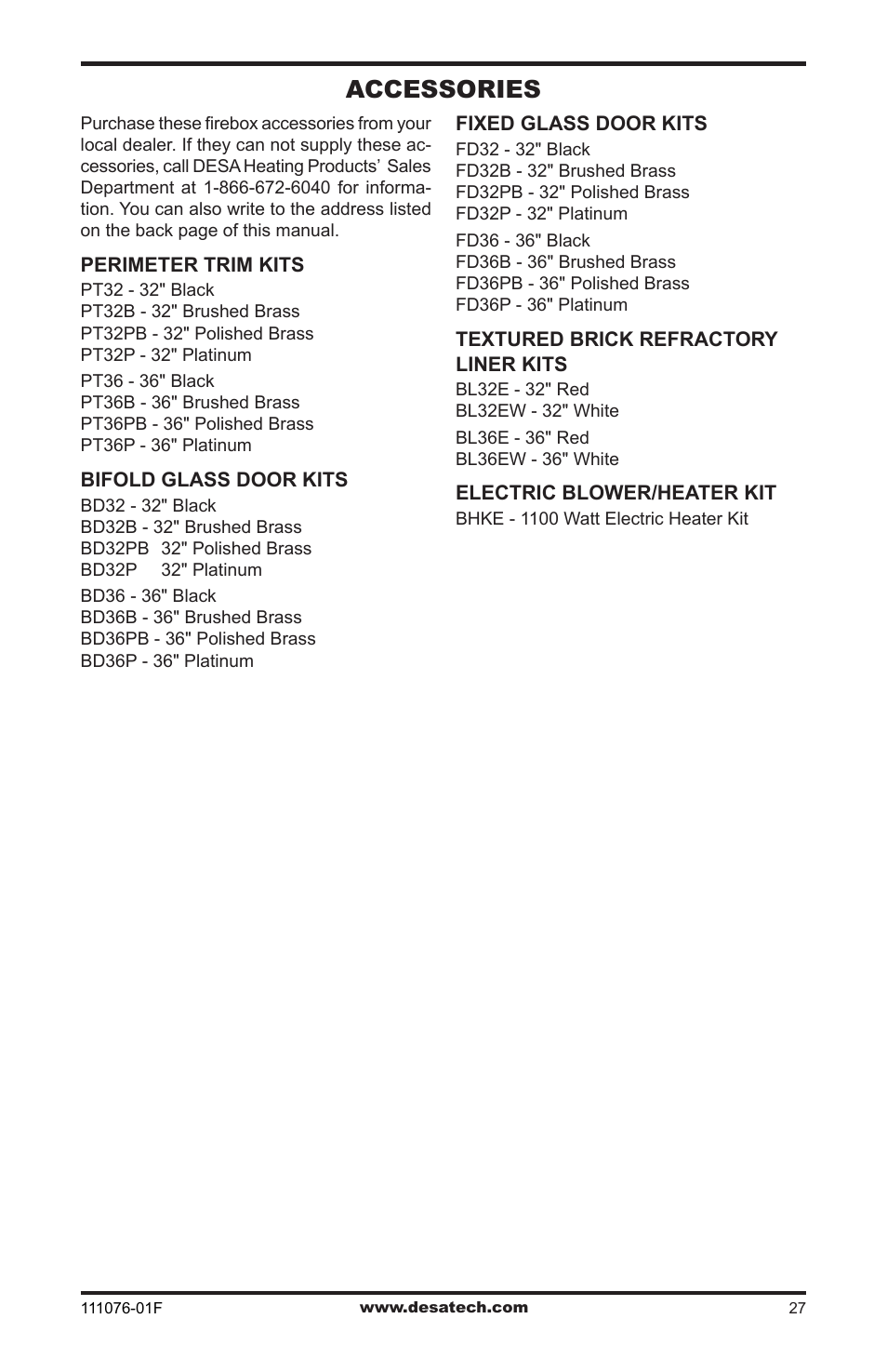 Accessories | Desa E36L User Manual | Page 27 / 28