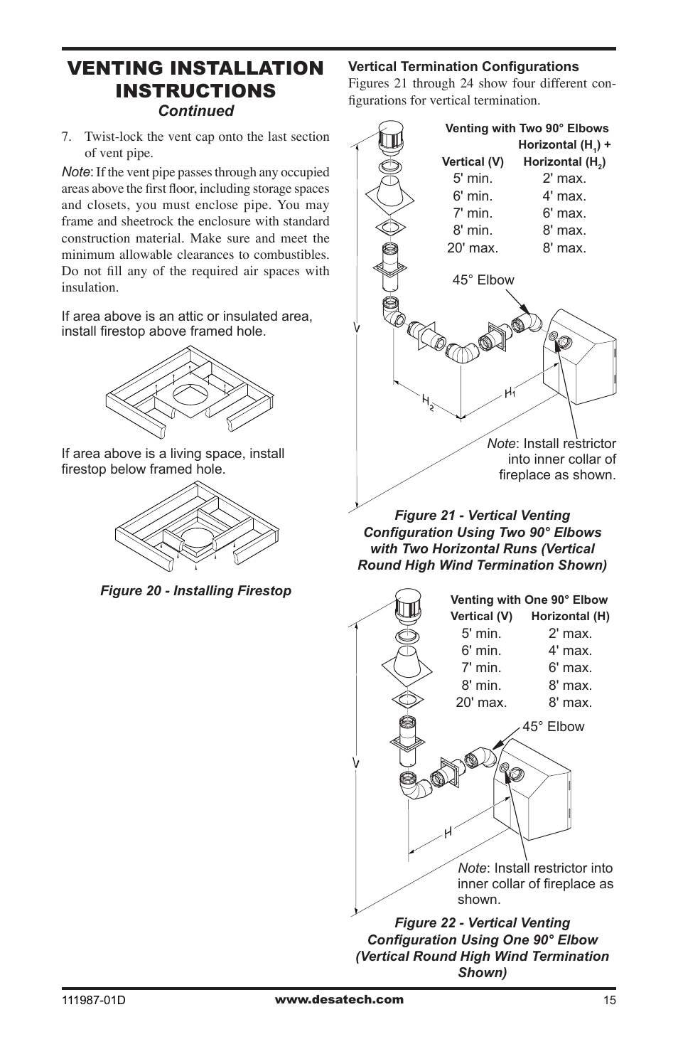 Venting installation instructions | Desa (V)T32EN SERIES User Manual | Page 15 / 40