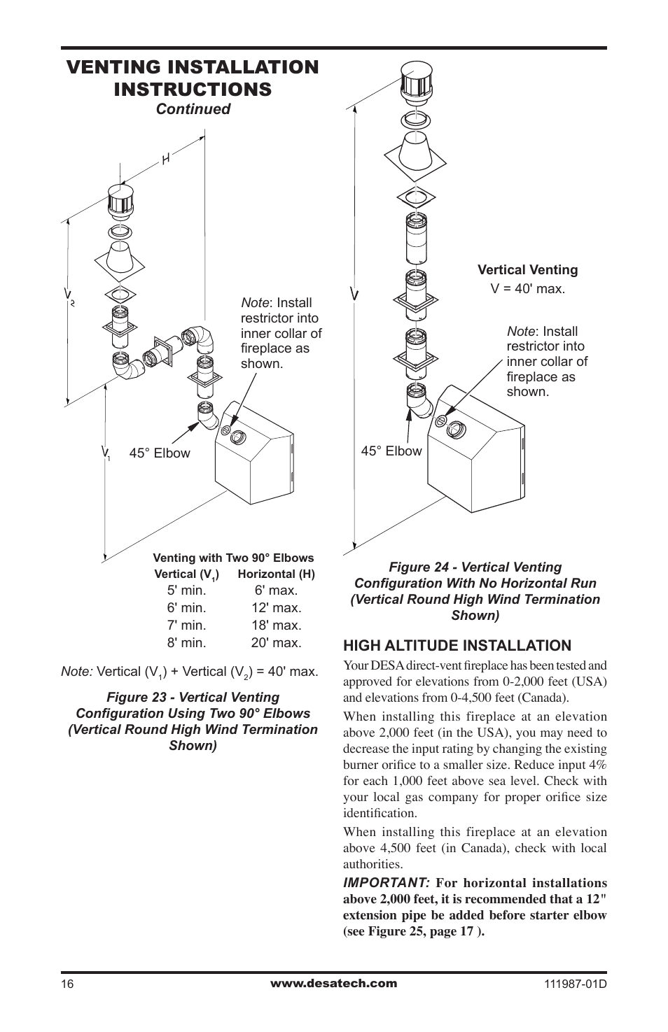 Venting installation instructions | Desa (V)T32EN SERIES User Manual | Page 16 / 40