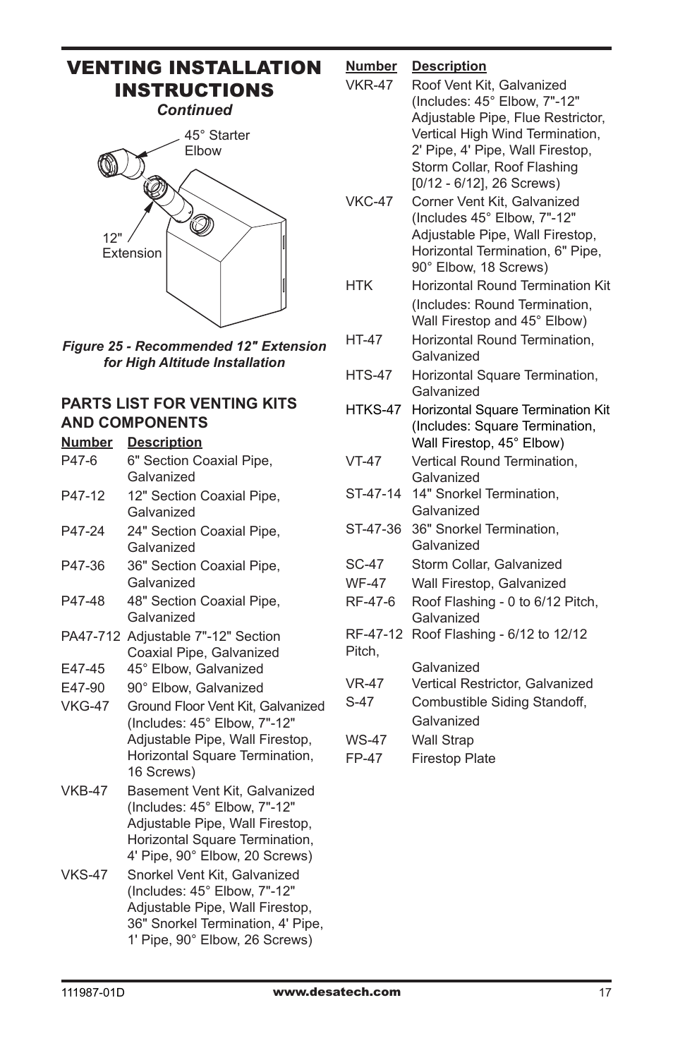Venting installation instructions | Desa (V)T32EN SERIES User Manual | Page 17 / 40